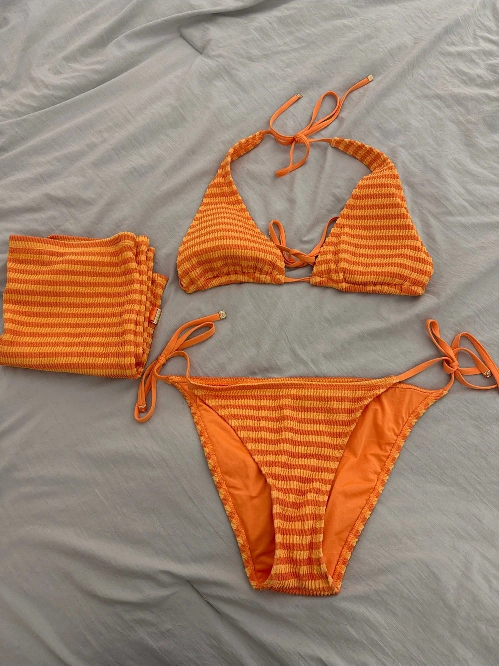 Never been worn Michael Kors Orange Striped Girls' Two-Piece Bikini w/ Cover-Up